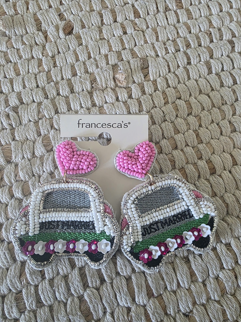 Francesca's Collections Pink Beaded Heart Car Drop Earrings